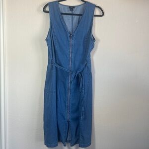 Mossimo Sleeveless Cotton Denim Zip Front Dress Belted Pockets Size XL